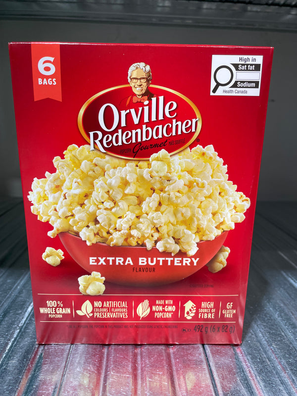 Orville Redenbacher Microwave Popcorn, Extra Buttery Flavour, 6 Bags (492g)