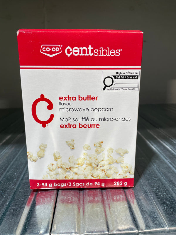 Co-Op Centsibles Microwave Popcorn, Extra Butter Flavour, 3 Bags (282g)