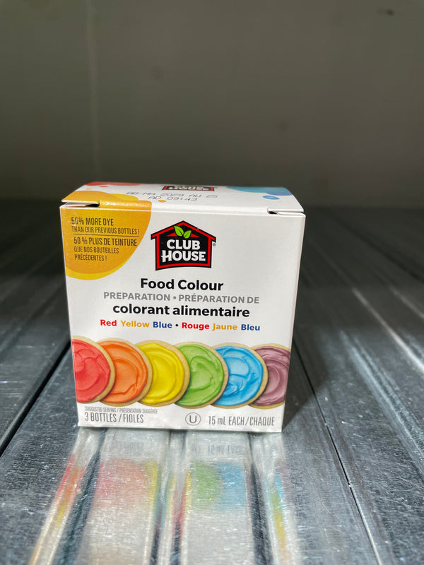 Club House Food Colouring, Red/Yellow/Blue (3x15mL)
