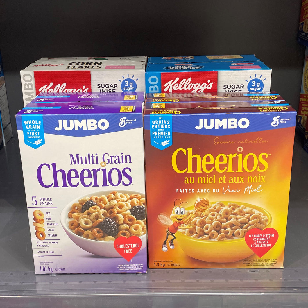 Jumbo Cereal Multi Pack (1x Rice Krispies, 1x Corn Flakes, 1x Honey Nut Cheerios, 1x Multigrain Cheerios)